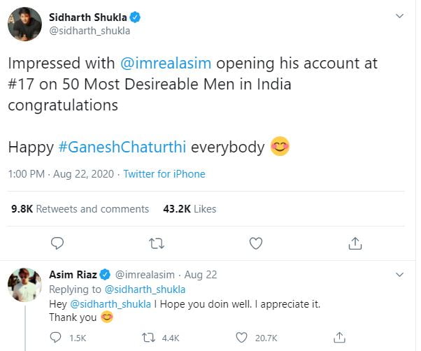 Sidharth Shukla Is Impressed With Asim Riaz And Congratulates Him For