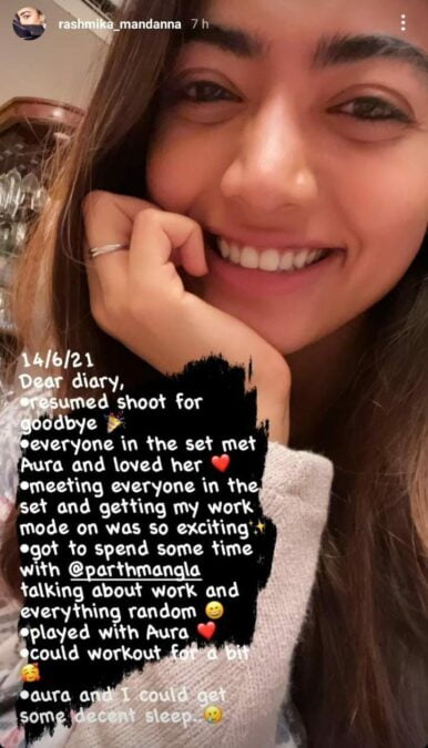 Rashmika Mandanna resumes shooting for 'Goodbye'; expresses her excitement in her latest diary entry