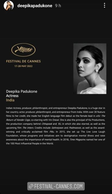 Deepika Padukone announced to be on the 75th Cannes Film Festival jury!
