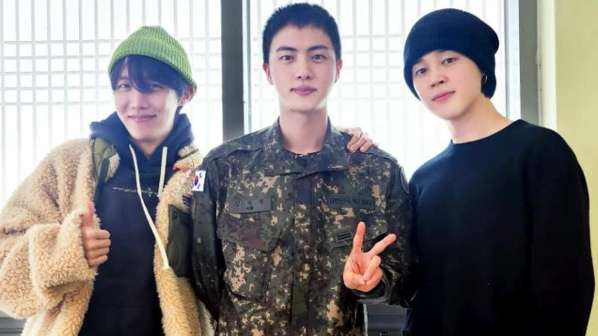 BTS Jin Shares A Picture With J Hope And Jimin In Military Uniform   BTS Jin Shares A Picture With J Hope And Jimin In Military Uniform Armys Are Melting Pic Courtesy Twitter 