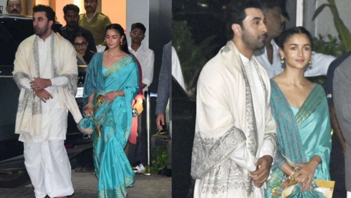 Alia Bhatt Flaunts Her Sea Green Saree While Ranbir Kapoor Opts For ...