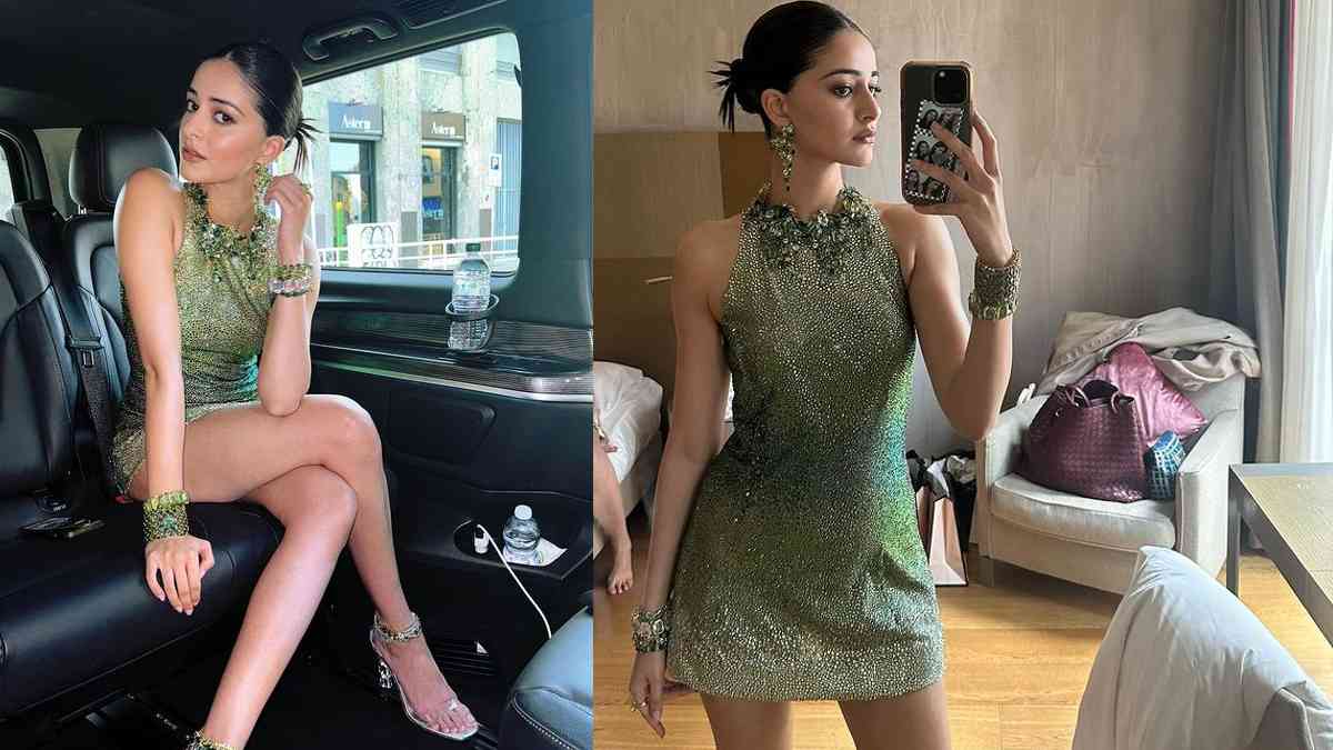 Ananya Panday looks stunning in a crystallised mini green body-con dress