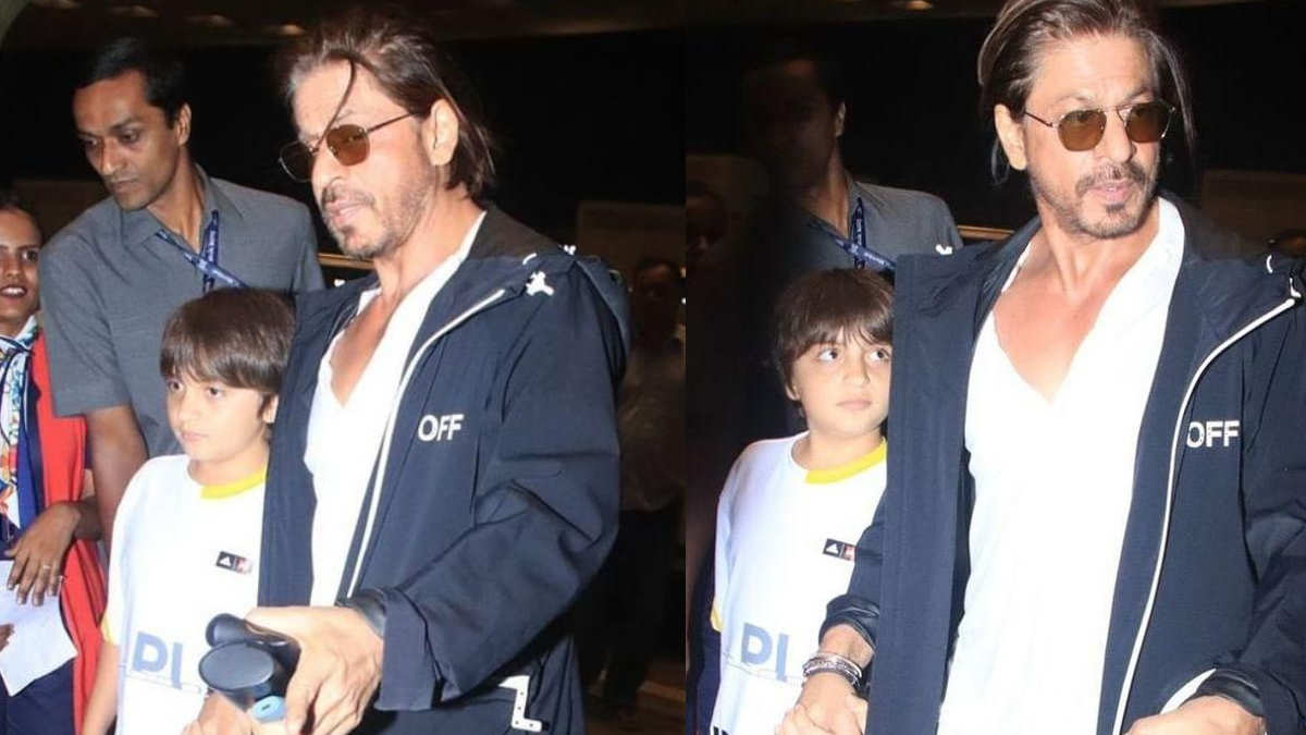 Shah Rukh Khan and AbRam Khan hold hands as they jet off for London for his upcoming film ‘King’