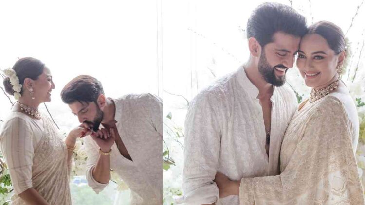 Sonakshi sinha and Zaheer Iqbal twinnning in white outfits as they ...