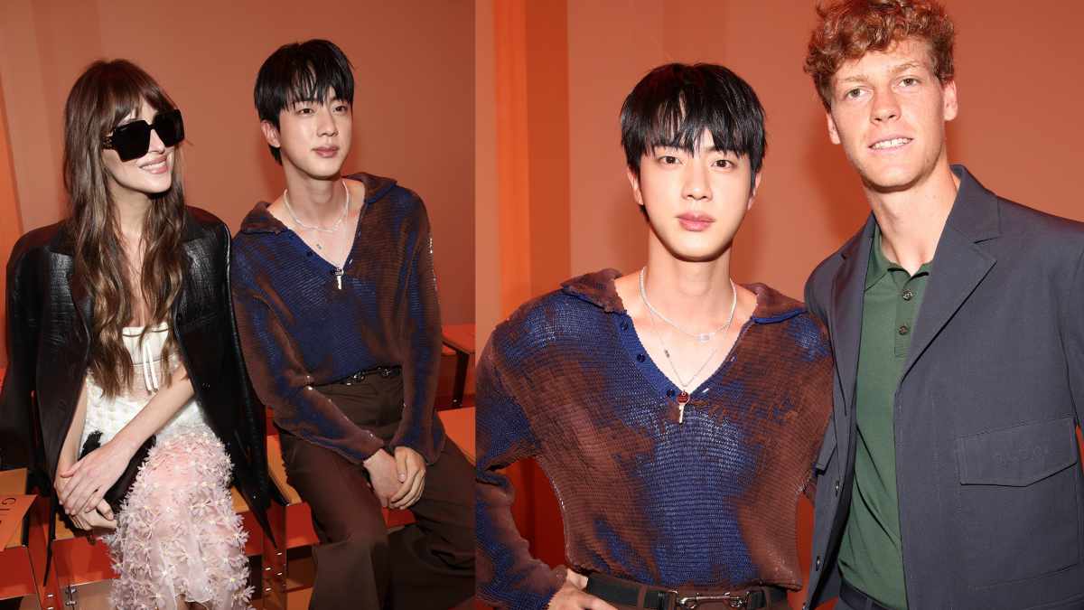 BTS Jin poses with Dakota Johnson as he debuts with Milan Fashion Week ...