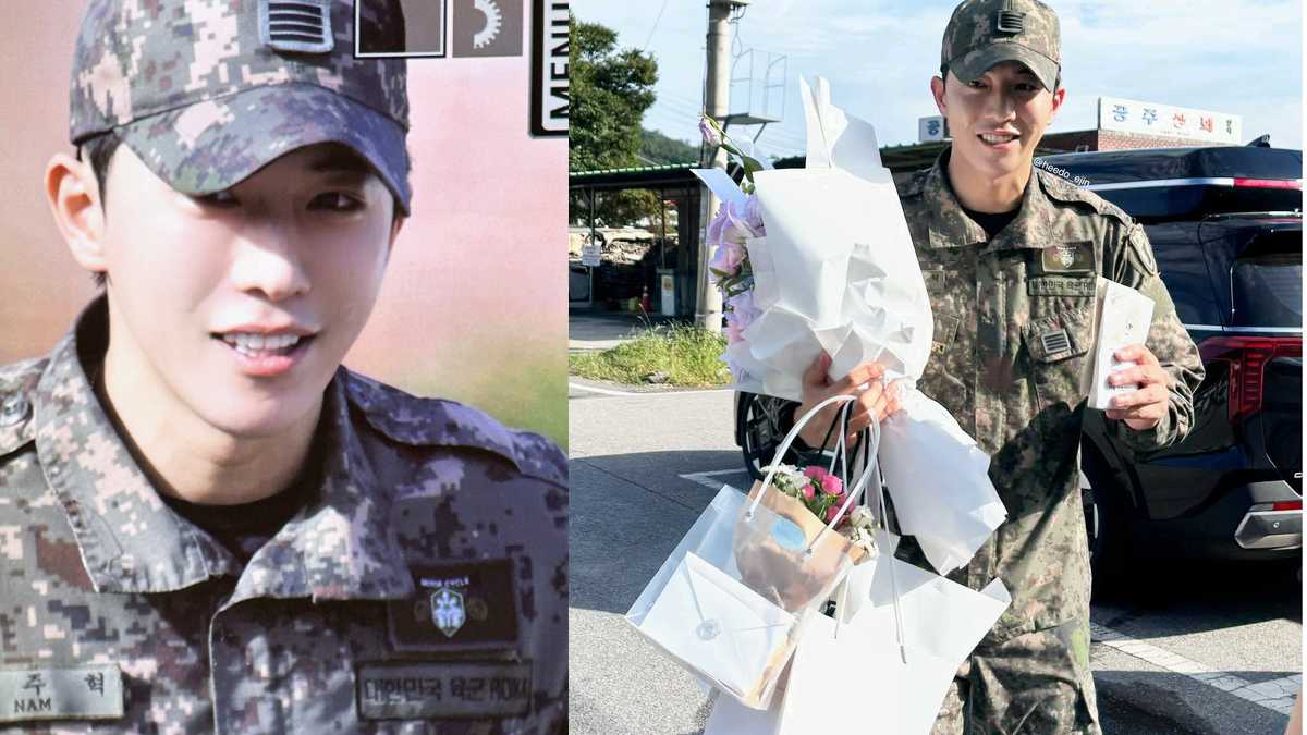 Twenty-Five Twenty-One actor Nam Joo-hyuk is all smiles as he is discharged from military