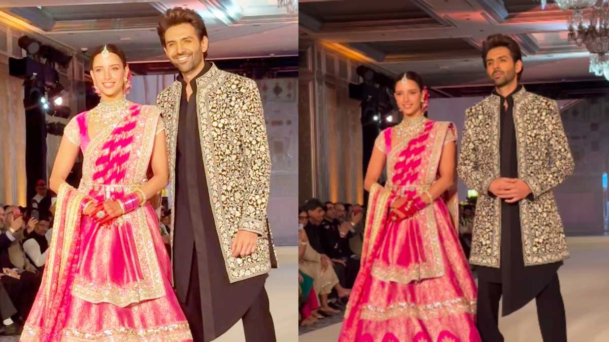 Kartik Aaryan and Triptii Dimri served as showstoppers for designer Manish Malhotra at the Namo Bharat event