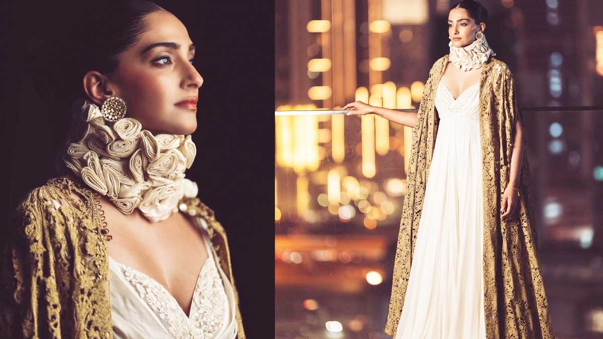 Diwali 2024: Sonam Kapoor flaunts her white gown, a brown shrug a tribute to Rohit Bal