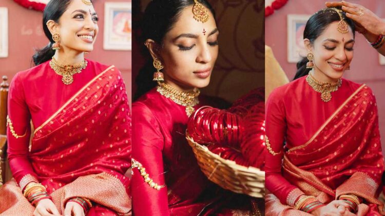 Sobhita Dhulipala Glows In Red Saree At Her 'Pelli Kuthuru' Ceremony ...