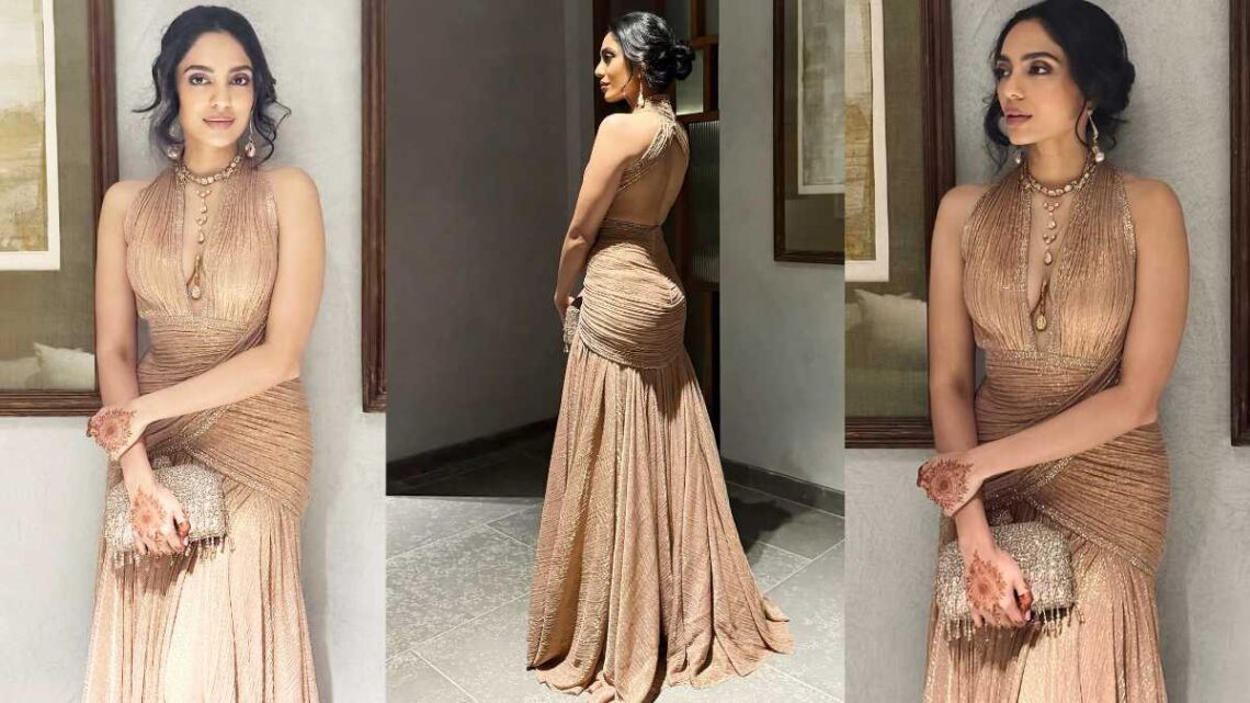 Sobhita Dhulipala Flaunts Her Hotness In Golden Gown At Her Post