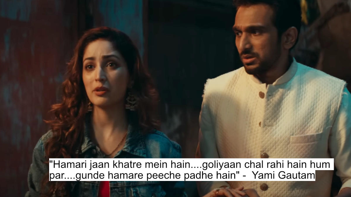 "hamari jaan khatre mein hain....goliyaan chal rahi hain hum par....gunde hamare peeche padhe hain" - yami gautam