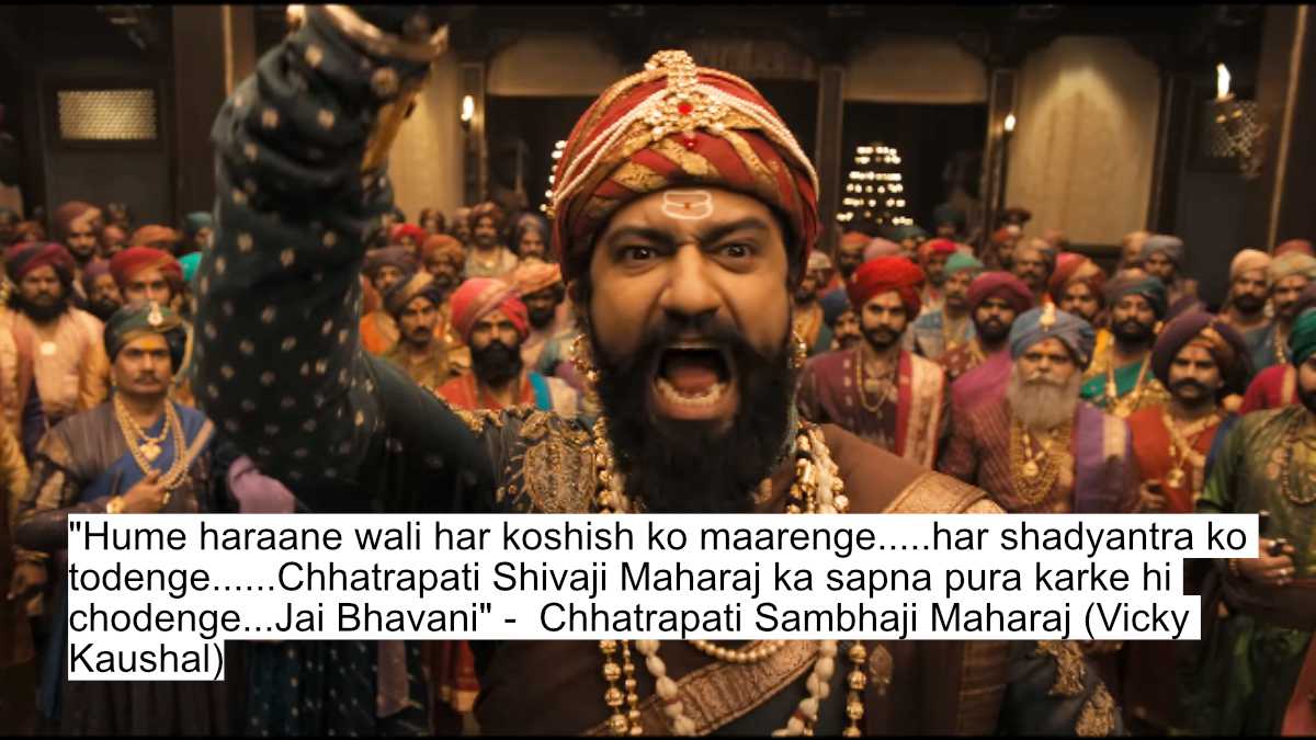 Vicky Kaushal As Sambhaji Maharaj'S Chhaava Dialogues Will Give You Goosebumps As He Fights Against Akshaye Khanna As Aurangzeb 9 hume haraane wali har koshish ko maarenge.....har shadyantra ko todenge......chhatrapati shivaji maharaj ka sapna pura karke hi chodenge...jai bhavani - chhatrapati sambhaji maharaj (vicky kaushal)