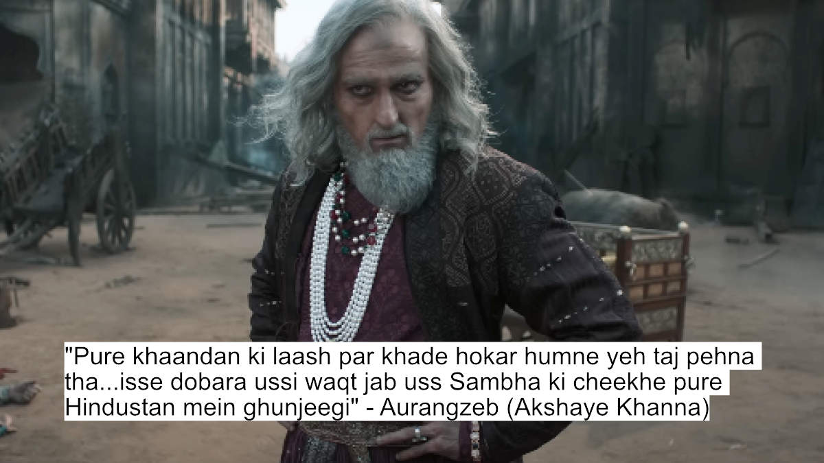 Vicky Kaushal As Sambhaji Maharaj'S Chhaava Dialogues Will Give You Goosebumps As He Fights Against Akshaye Khanna As Aurangzeb 6 pure khaandan ki laash par khade hokar humne yeh taj pehna tha...isse dobara ussi waqt jab uss sambha ki cheekhe pure hindustan mein ghunjeegi - aurangzeb (akshaye khanna)