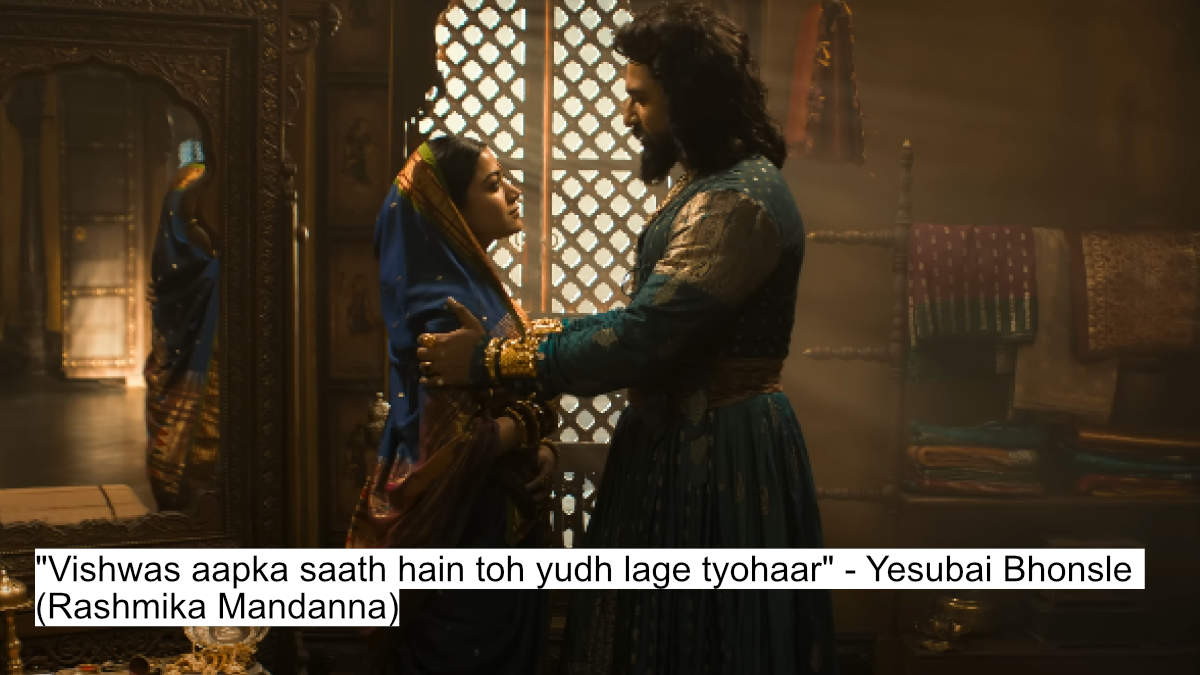 Vicky Kaushal As Sambhaji Maharaj'S Chhaava Dialogues Will Give You Goosebumps As He Fights Against Akshaye Khanna As Aurangzeb 11 vishwas aapka saath hain toh yudh lage tyohaar - yesubai bhonsle (rashmika mandanna)