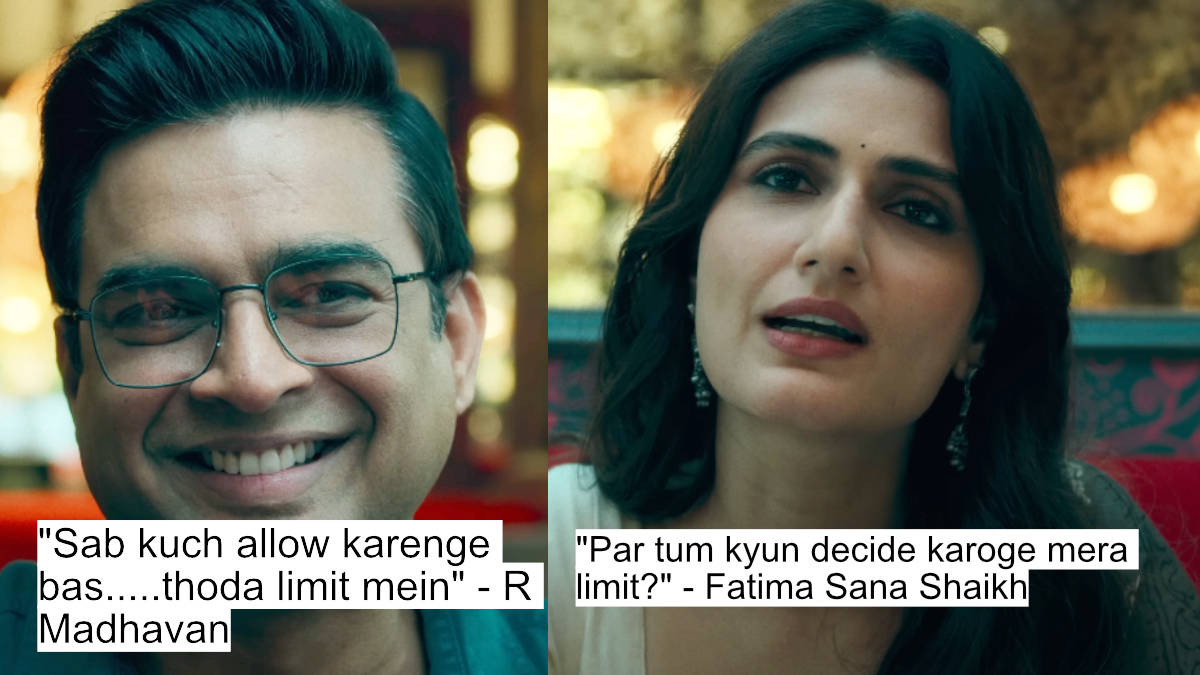 Love On Equal Terms: R Madhavan And Fatima Sana Shaikh'S Aap Jaisa Koi Dialogues Will Melt Your Heart 7 par tum kyun decide karoge mera limit - fatima sana shaikh