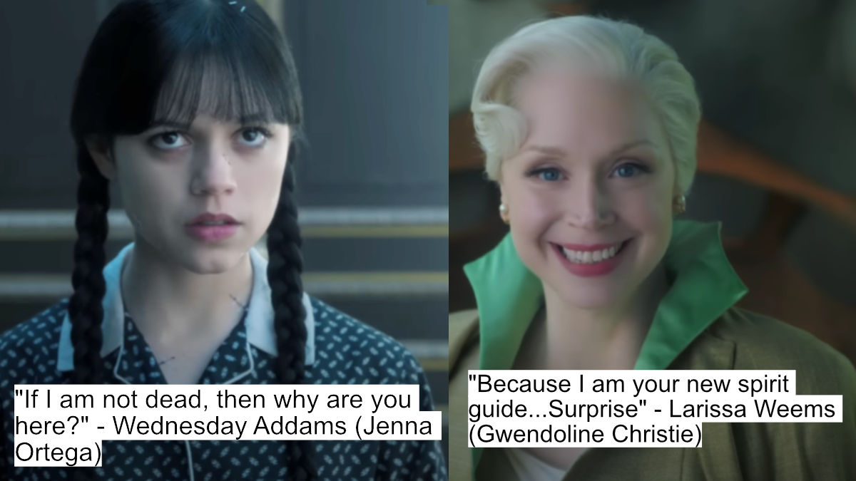 Save Enid Or Die Trying - Jenna Ortega’s Gripping Dialogues In Wednesday Season 2 14 "because i am your new spirit guide...surprise" - larissa weems (gwendoline christie)