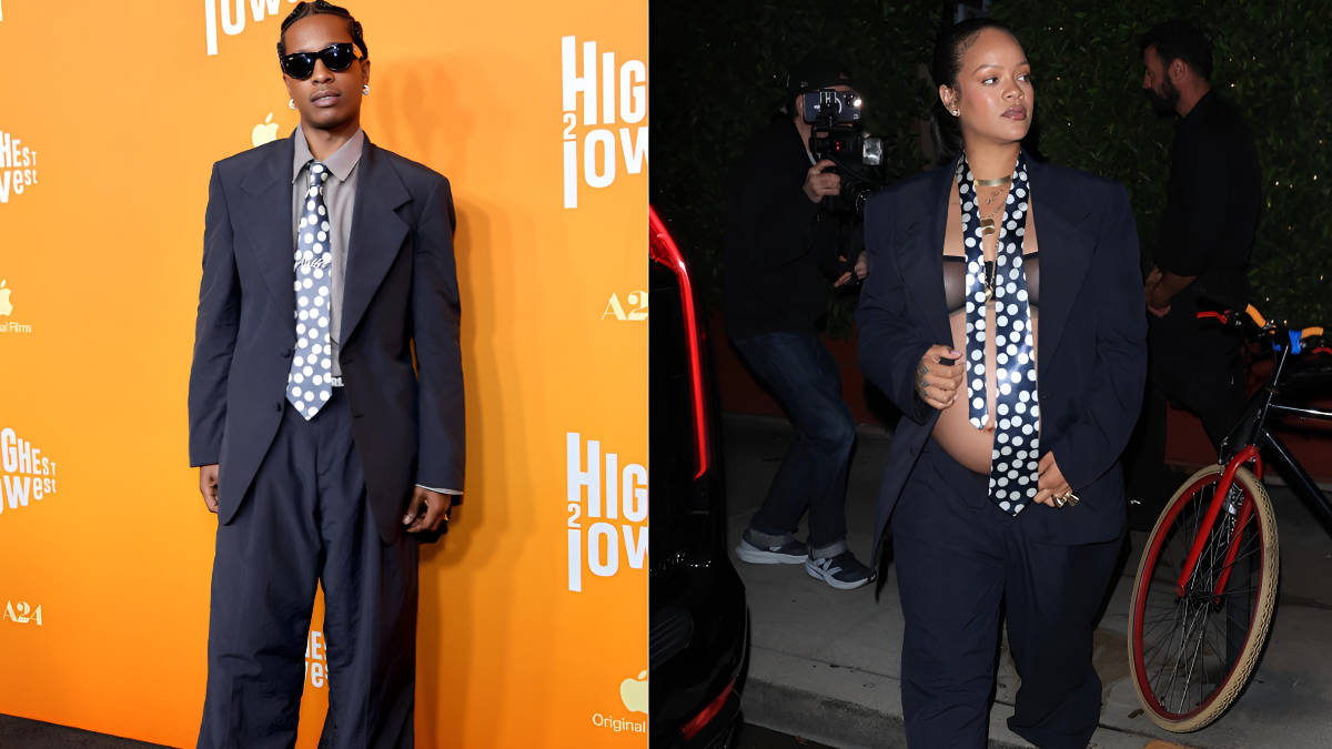 Suit Swap! A$Ap Rocky Rocks Rihanna'S Erl Suit And Polka Dot Tie On The Red Carpet 1 asap rocky and rihanna_pic courtesy x