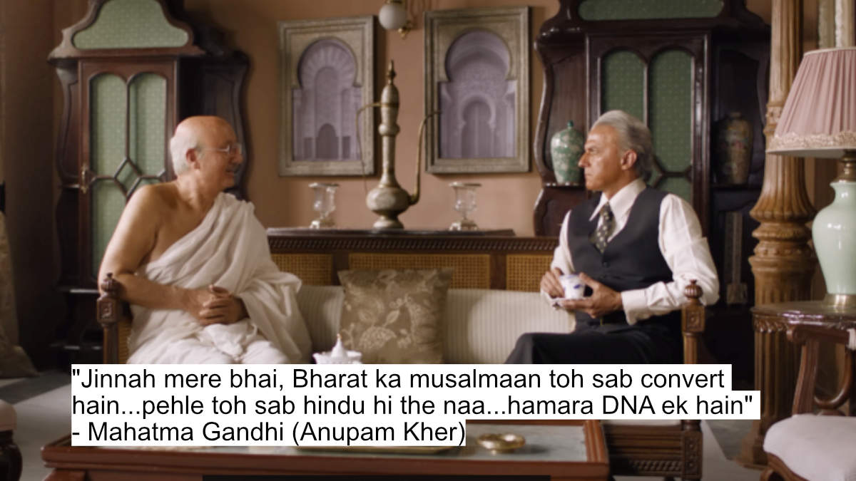 Powerful Dialogues Unveiled! The Bengal Files Sheds Light On A 'Buried Story Of Hindu Gen*Cide' 2 jinnah mere bhai, bharat ka musalmaan toh sab convert hain...pehle toh sab hindu hi the naa...hamara dna ek hain- mahatma gandhi (anupam kher)