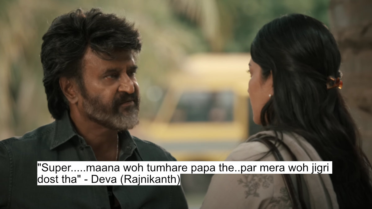 Rajinikanth'S Fiery Dialogues In Coolie Will Blow Your Mind 4 "super.....maana woh tumhare papa the..par mera woh jigri dost tha" - deva (rajnikanth)