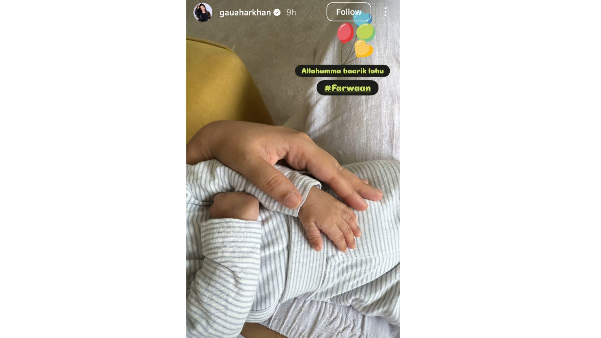 The Wait Is Over! Gauahar Khan Shares Adorable First Photo Of Newborn Son 1 gauahar khan instagram story