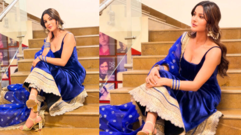The Queen of Elegance! Shehnaaz Gill’s Blue Velvet Anarkali is a Must-See!