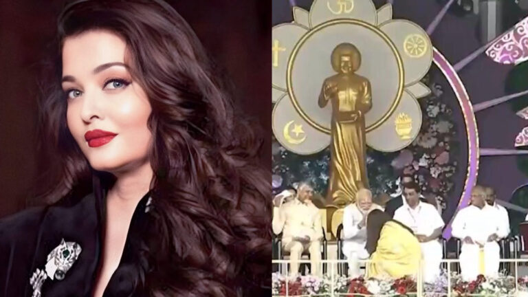 Aishwarya Rai Shows Respect: Touches PM Modi’s Feet at Sathya Sai Baba Centenary