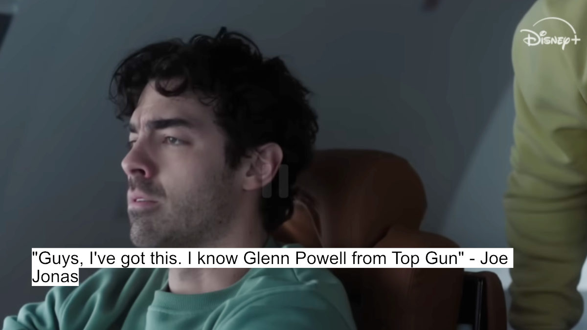 "guys, i've got this. i know glenn powell from top gun" - joe jonas