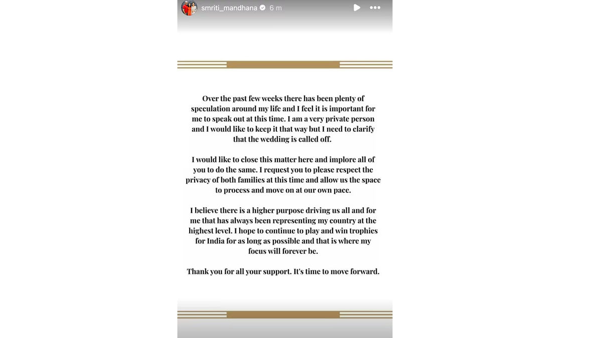 Smriti Mandhana And Palash Muchhal Call Off Wedding Amid Viral Chat Controversy 2 smriti mandhanas instagram post