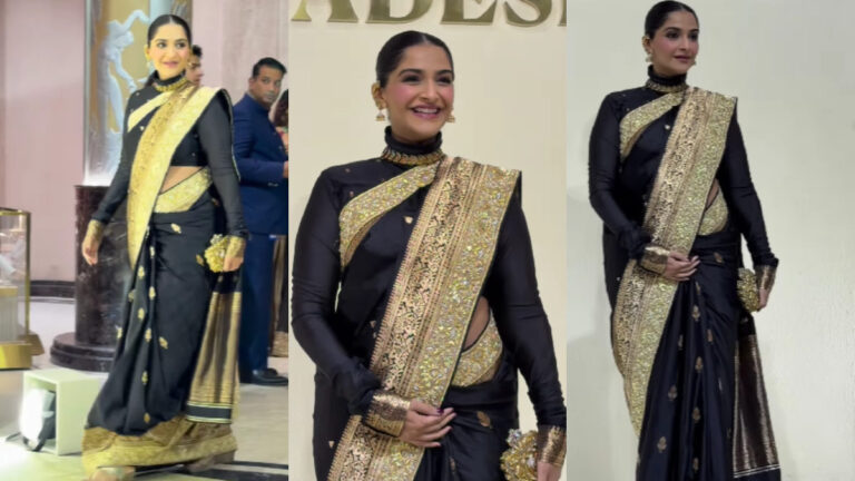 Sonam Kapoor’s Black Saree and Baby Bump is the Perfect Combo at Swadesh event