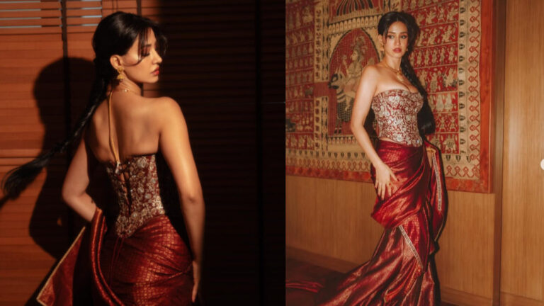 Disha Patani Sets the Fashion World Ablaze in a Red Corset Saree by Tarun Tahiliani
