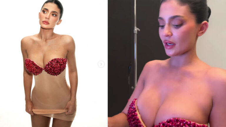 Kylie Jenner Stuns in Pomegranate Bra as She Turns a Beauty Campaign Into Viral Art