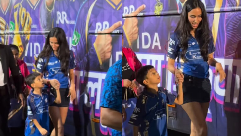 Mahieka Sharma Shields Hardik Pandya’s Son Agastya From Cameras At IPL Match Video Goes Viral