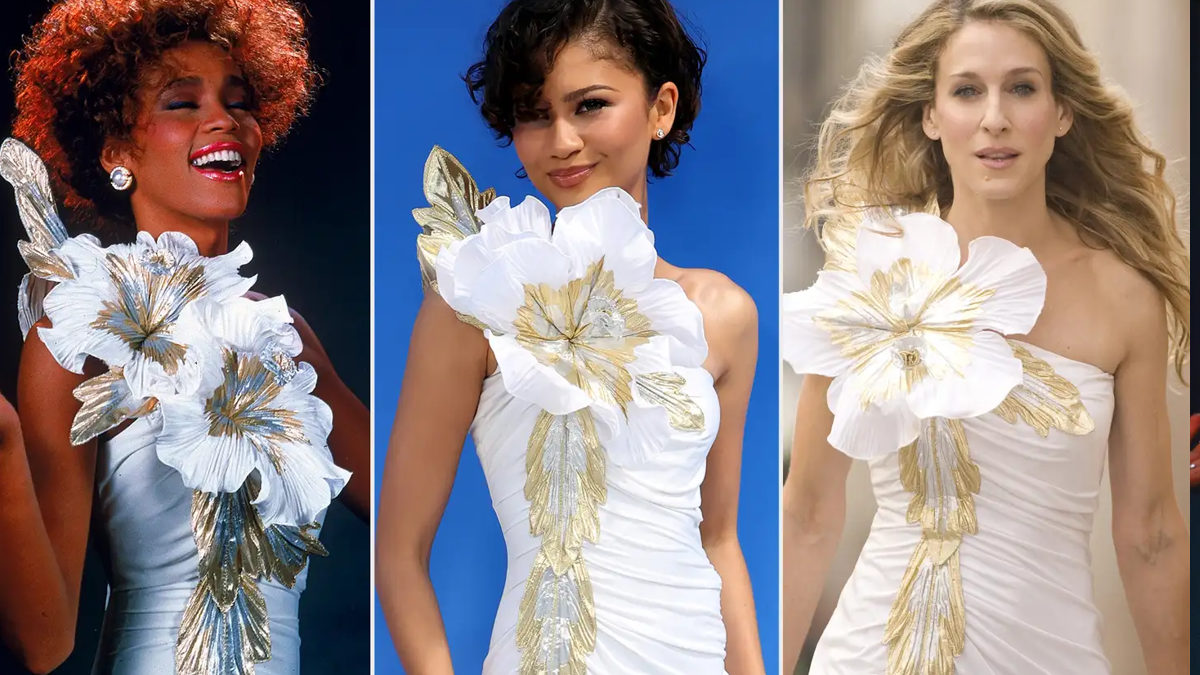 zendaya pays tribute to whitney houston and carrie bradshaw in iconic floral dress
