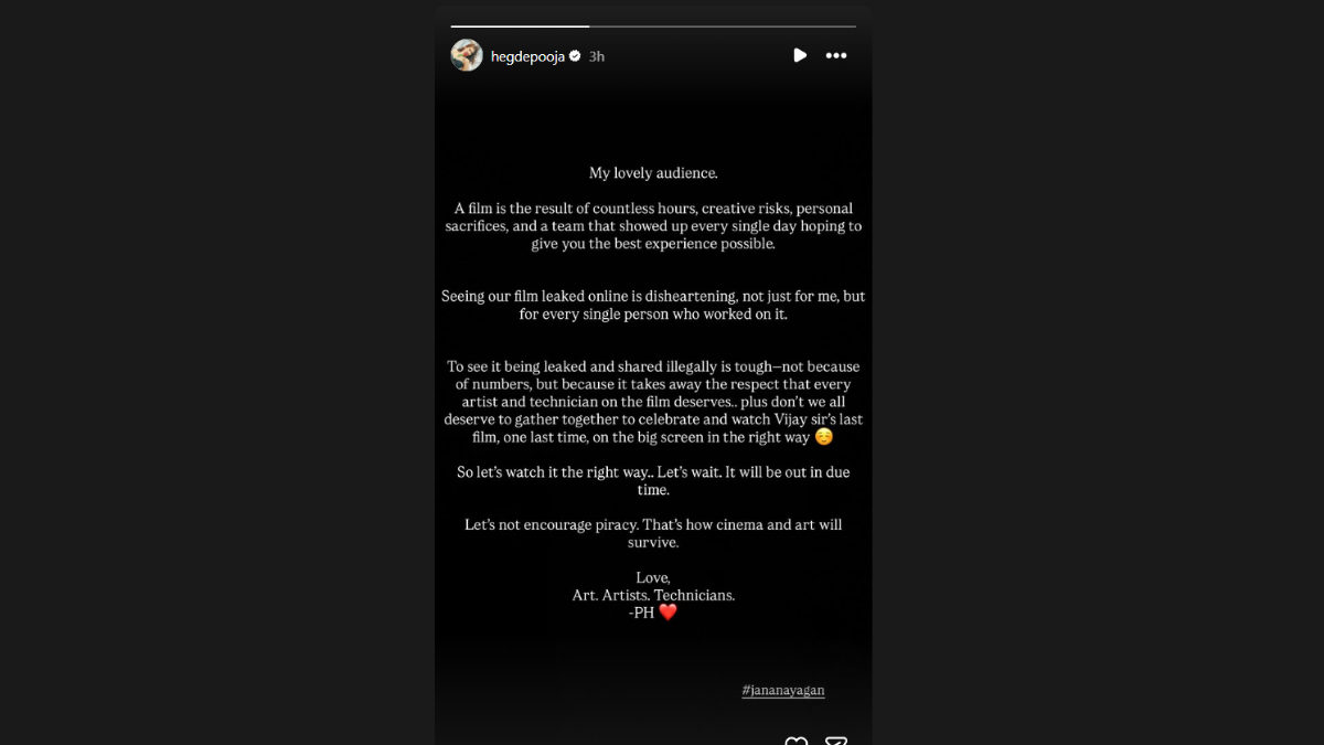 Pooja Hegde Reacts Strongly After Jana Nayagan Leak Online 1 pooja hegde pic courtesy instagram story