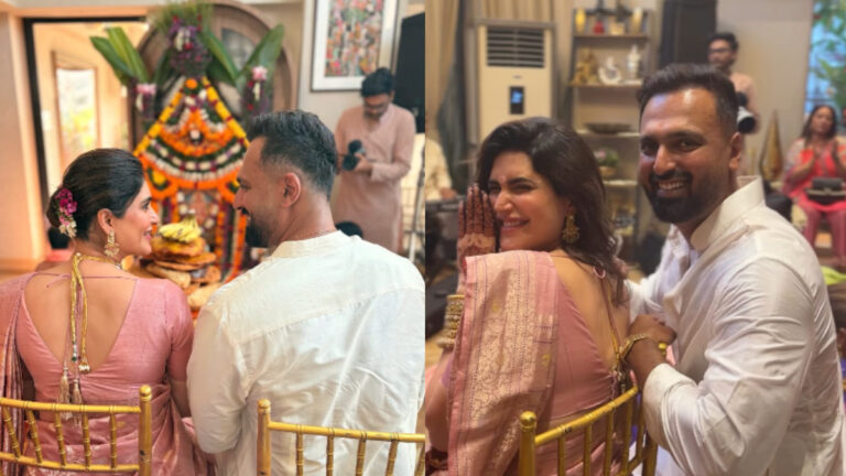 Karishma Tanna Glows In Pink Saree At Traditional Baby Shower Ceremony