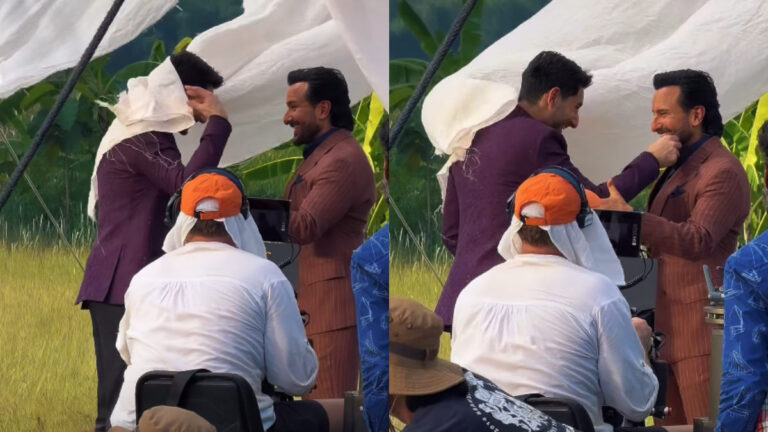 Saif Ali Khan Fixes Ibrahim Ali Khan’s Outfit In Cute BTS Moment From Their First Ad Together