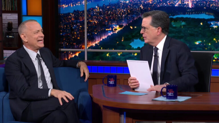 Tom Hanks Roasts Stephen Colbert With “Résumé Writing” Joke During Emotional Late Show Appearance