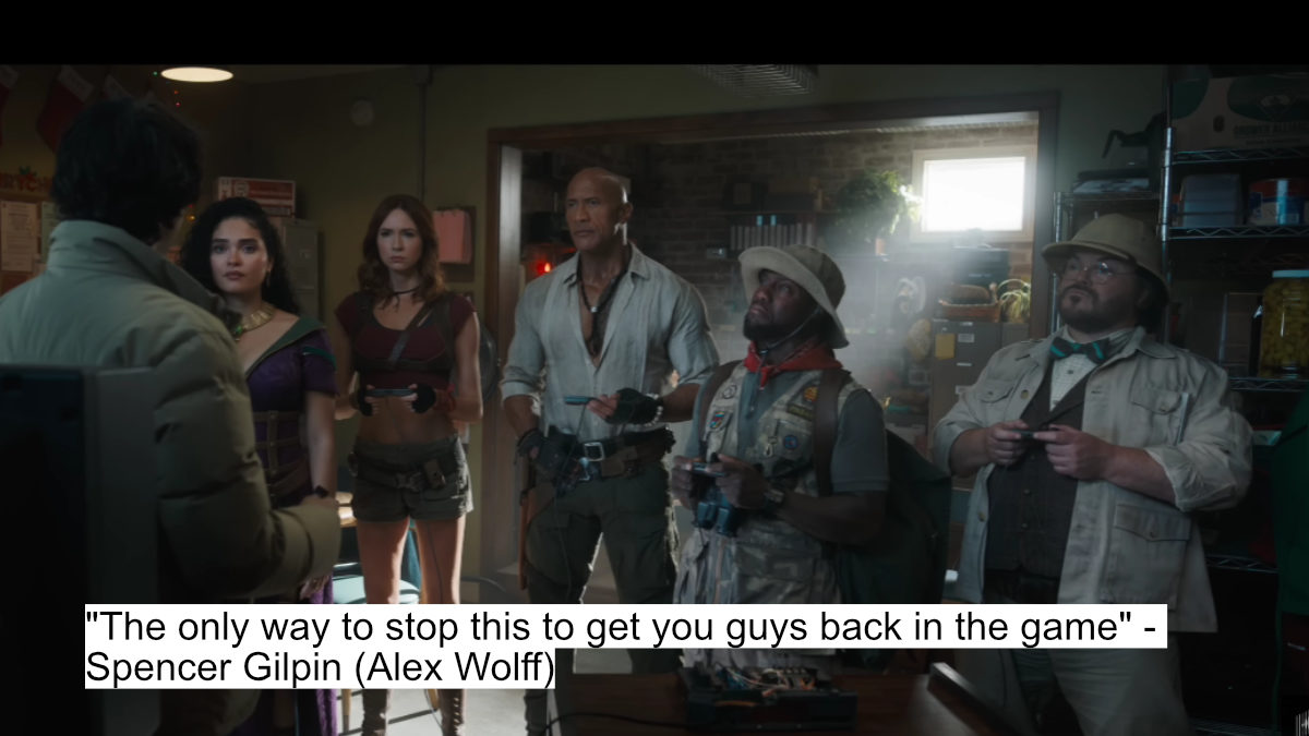 Dwayne Johnson’s Jumanji Open World Packs Thrilling Dialogues And Chaos 5 "the only way to stop this to get you guys back in the game" - spencer gilpin (alex wolff)