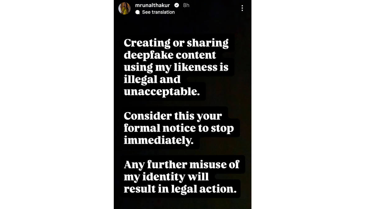 mrunal declared that any ai generated deepfake content